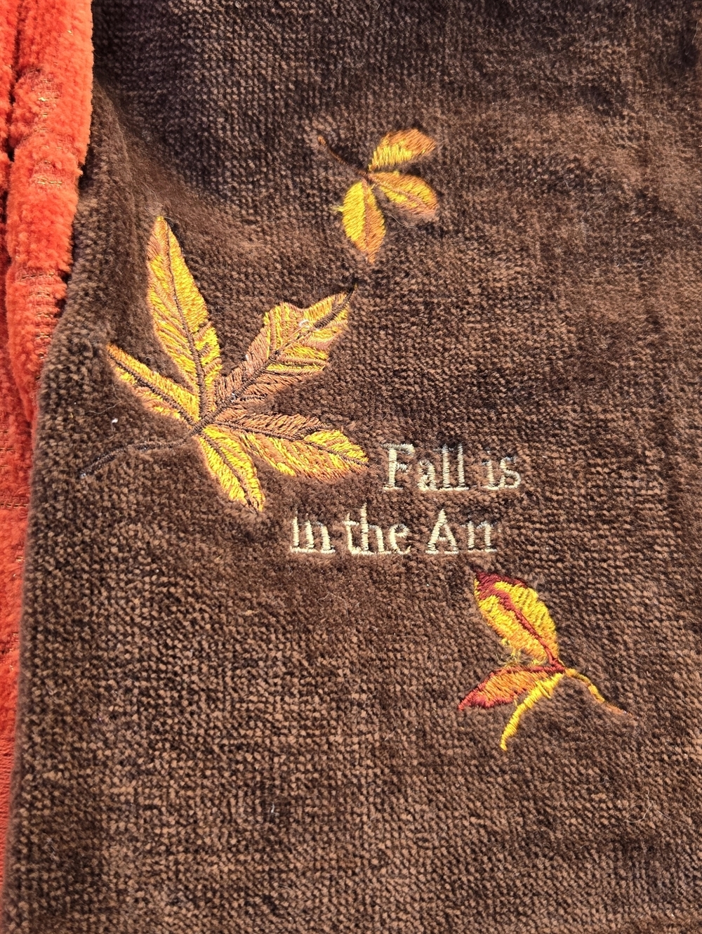 Set Of 4 Harvest Embroidered Fall Kitchen Towels - Orange, Brown, Green, Cream - Picture 3 of 7